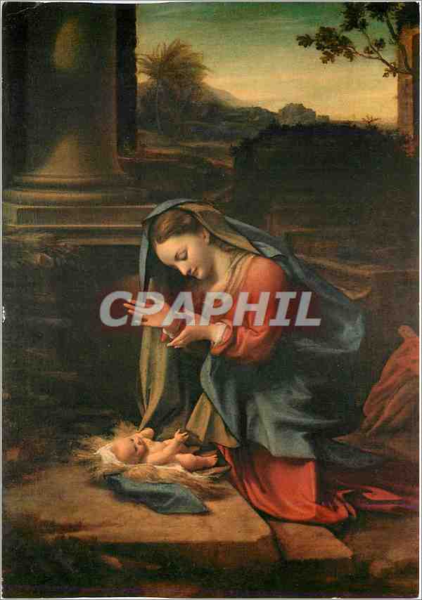 CPM Firenze Correggio La vierge adorant l'enfant