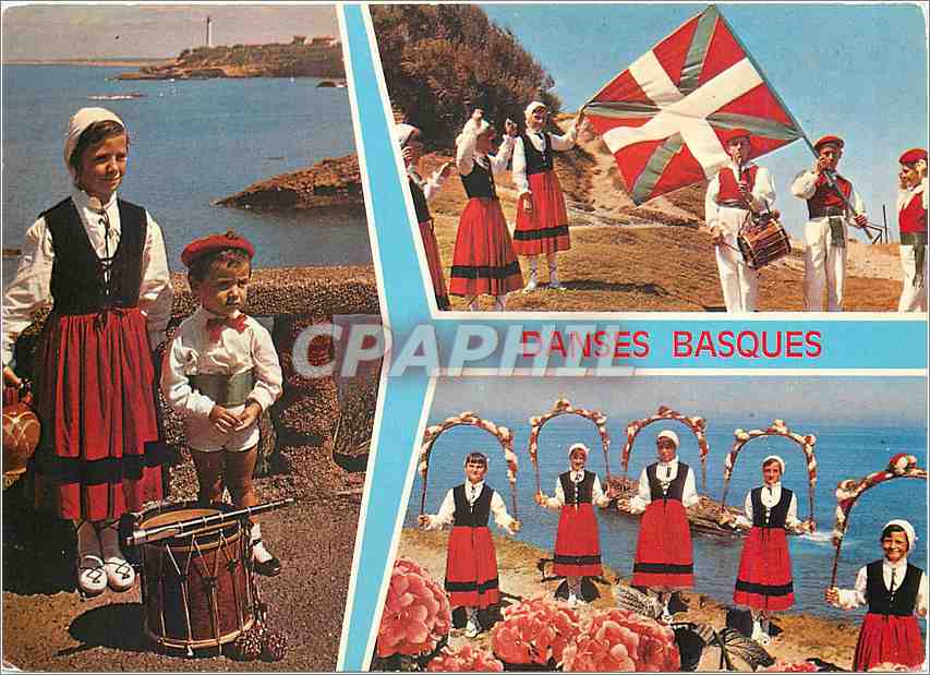 CPM Danses Basques Les Petits Danseurs la Danse du Drapeau la Danse des Aeceaux