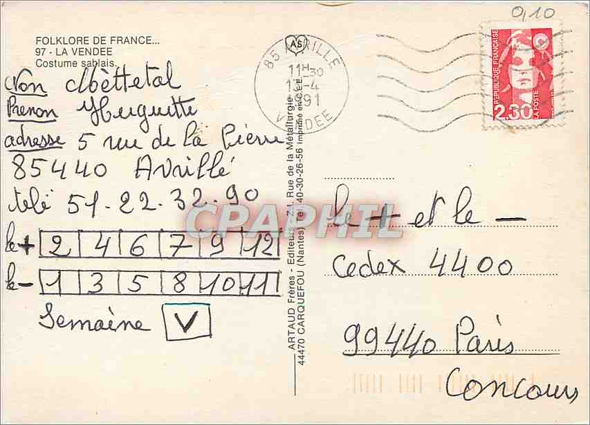CPM Folklore de France La Vendee Costume sablais — Rückseite