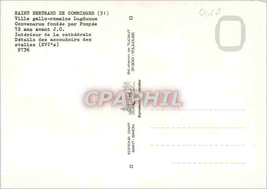 CPM Saint Bertrand de Comminges Ville gallo romaine Lugdunum Convenarum fondee par Pompee 72 ans av  — Verso