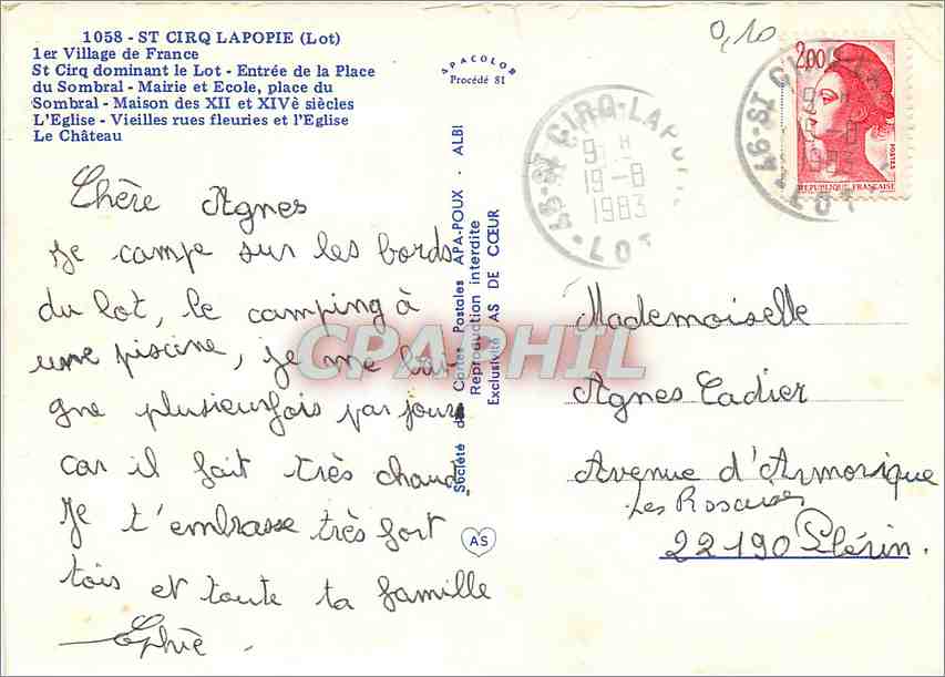 St Cirq Lapopie — village du Lot — éditeur CPAPHIL, procédé 81 — Verso