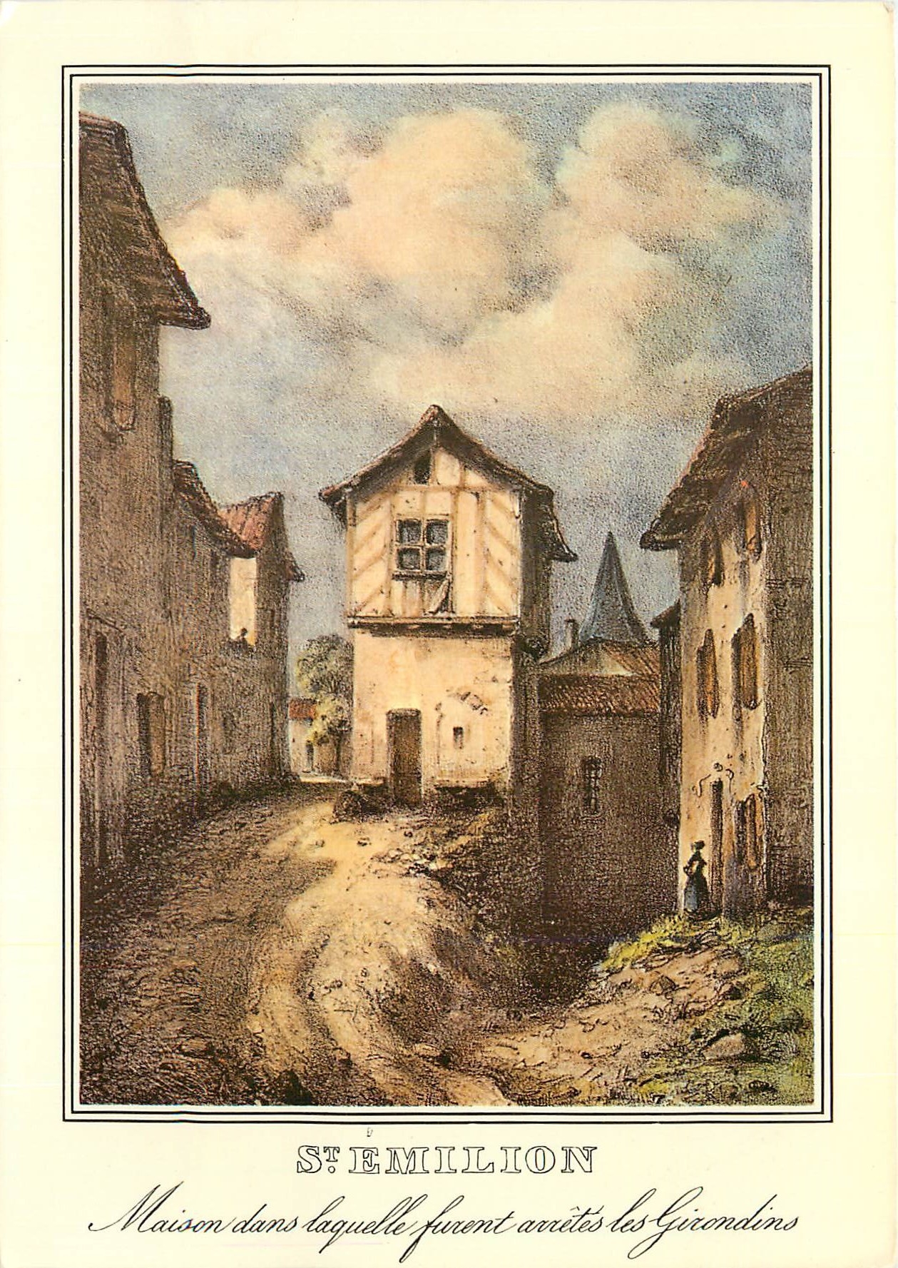 CPM Saint Emilion Vieille Gravure du 18e s Maison dans laquelle Furent arretes les Girondins