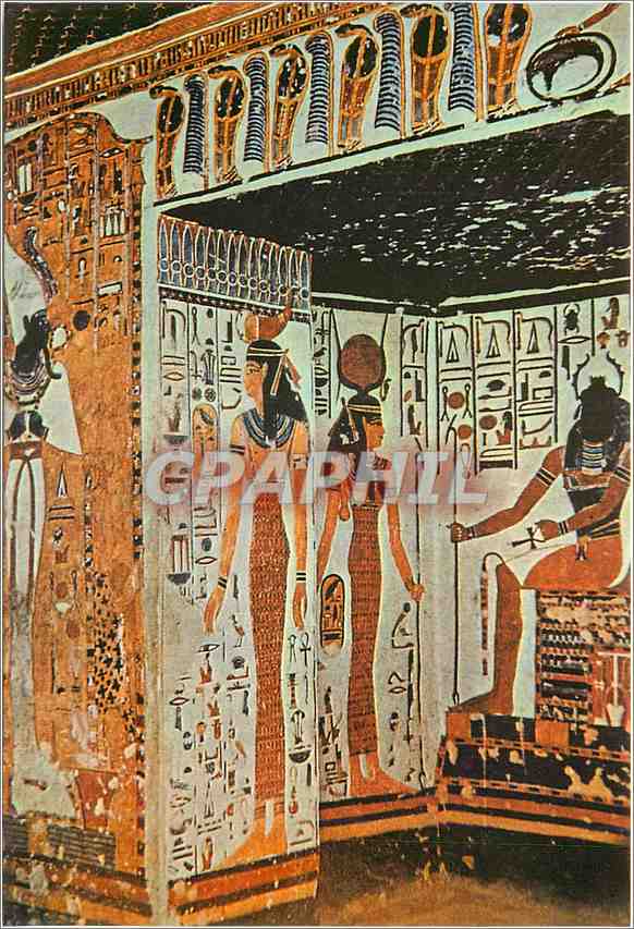 CPM Vue perspective montrant Isiris Selkis (Deesse scorpion) Isis et Khepri