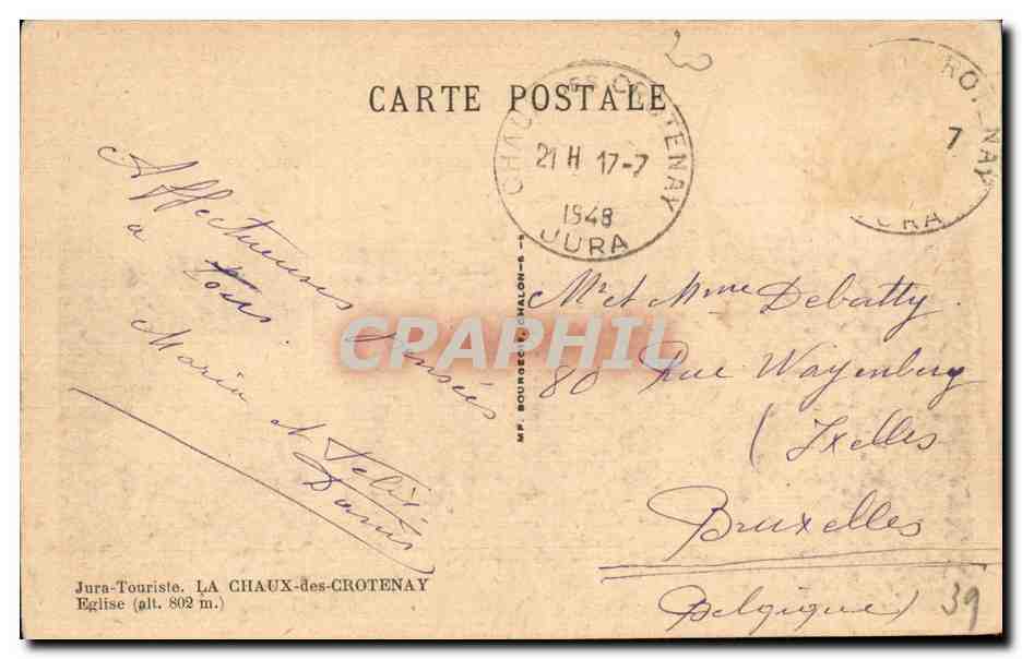 Jura-Touriste- La Chaux-des-Crotenay-Eglise-CPA — Rückseite