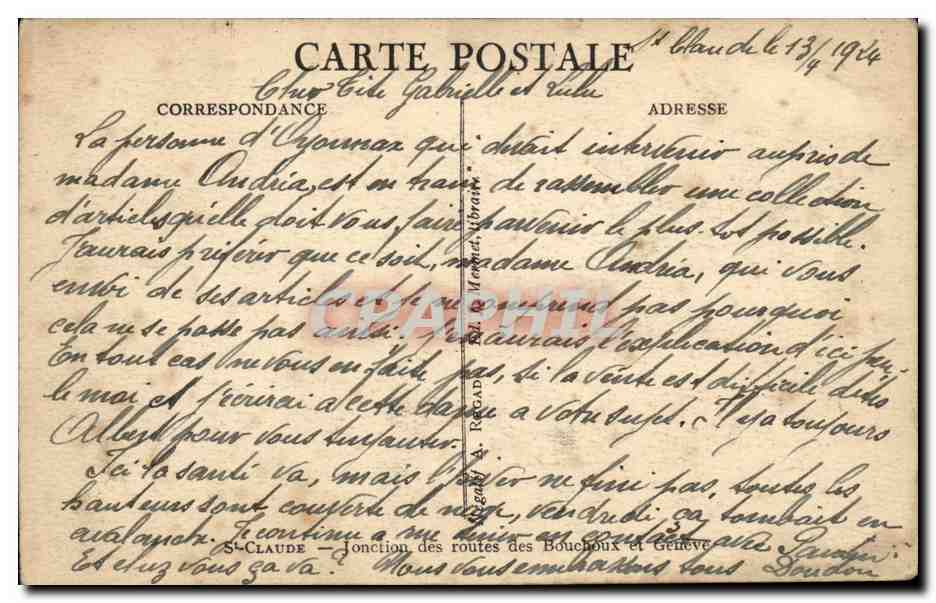 Saint-Clau de Bouchoux — Ansicht des Dorfes und Brücke — anonymer Verleger, Seriennummer nicht sichtbar — Rückseite