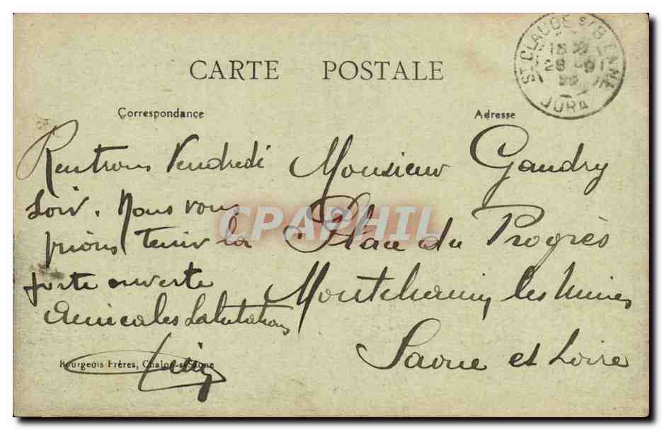 St-Clairde — Cathédrale et Place de l'Abbaye — Jura-Touriste, n°142, éditeur Haurgeois Frères, Chalon-sur-Saône — Reverso