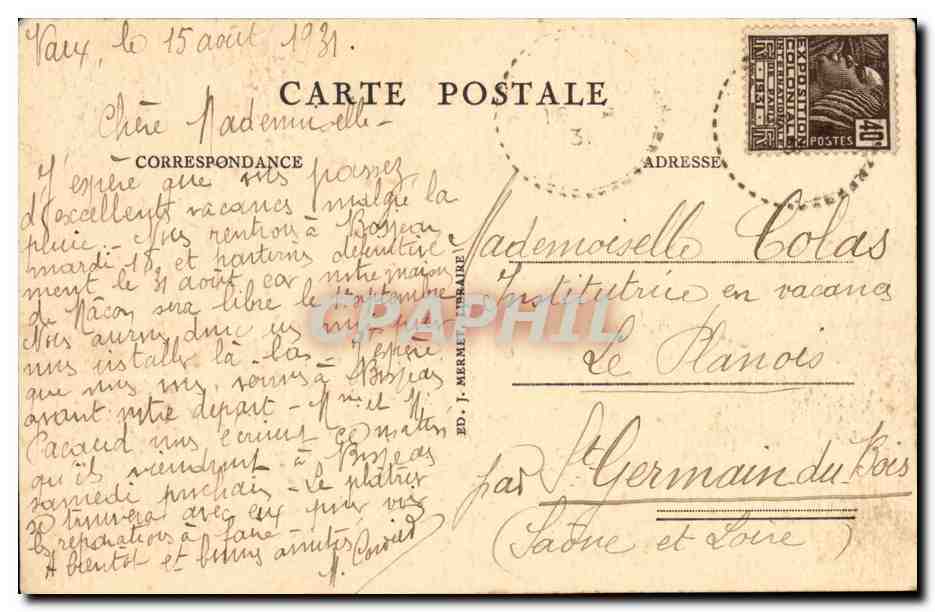 Saint-Claude — Vue de l'Usine à Gaz — Éd. J. Mermet, Libraire — Verso