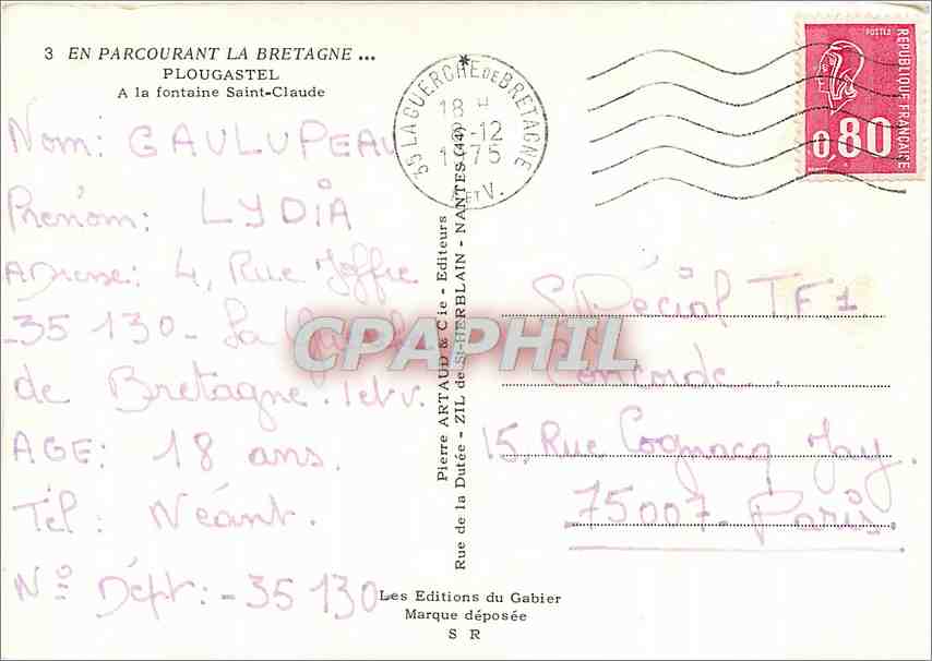 CPM Plougastel A la fontaine Saint Claude  — Rückseite