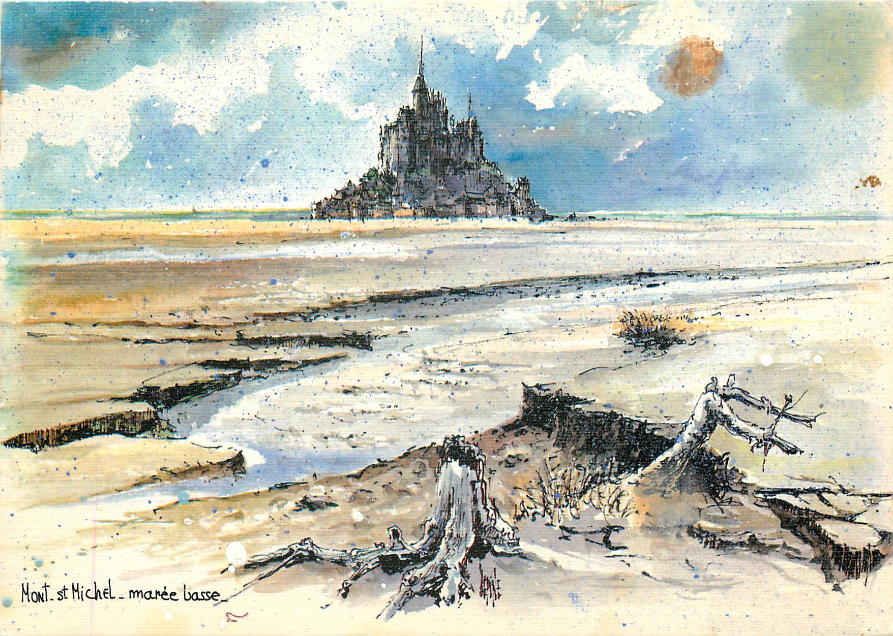 CPM Mont St Michel maree basse Aquarelle originale de Robert Lepine 