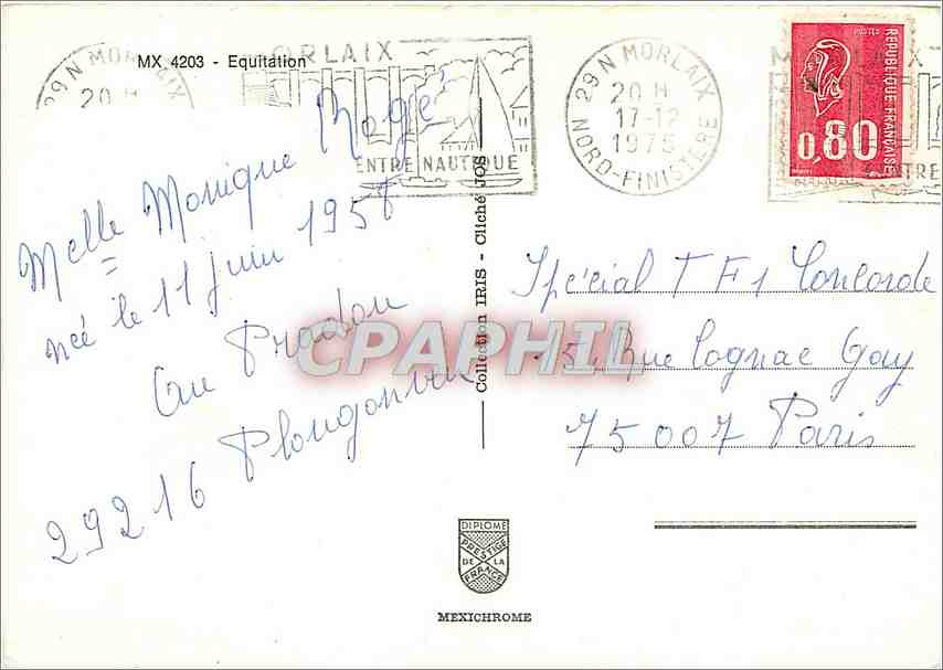 CPM Equitation Chevaux — Verso
