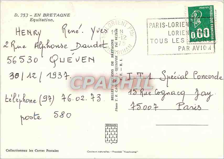 CPM En Bretagne Equitation  — Verso