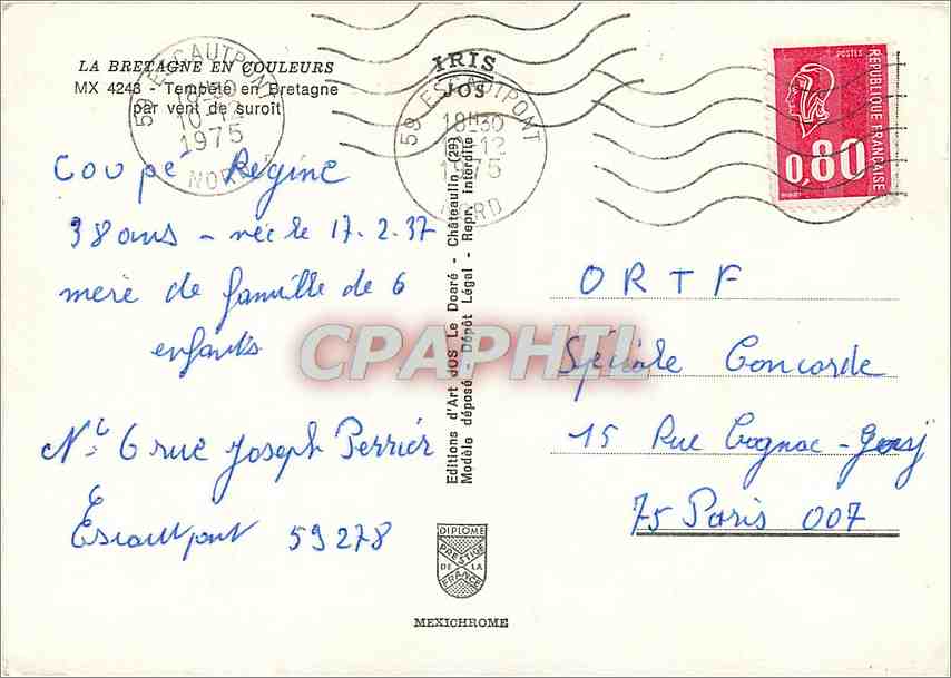 CPM Tempete en Bretagne  — Rückseite
