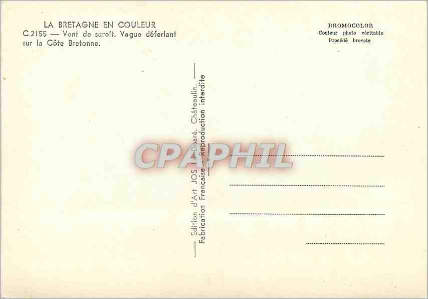 CPM La Bretagne en Couleur Vont de suroit Vague deferiant sur la Cote Bretonne  — Rückseite