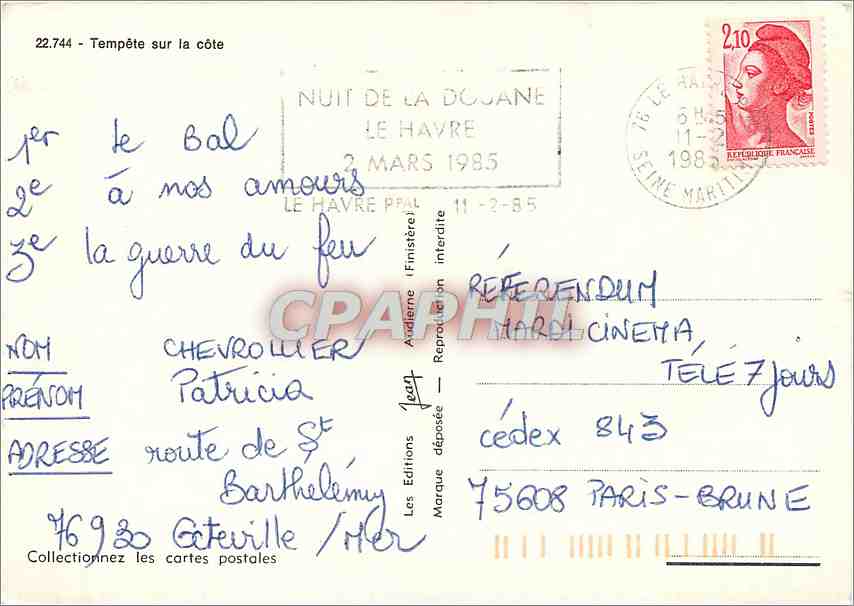 CPM Tempete sur la cote  — Rückseite