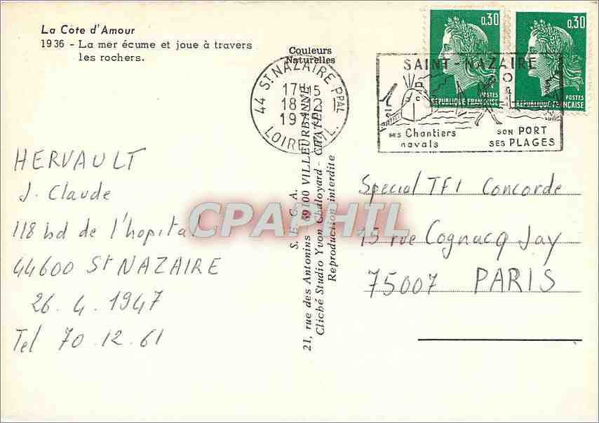 CPM La Cote d'Amour La mer ecume et joue a travers les rochers  — Rückseite