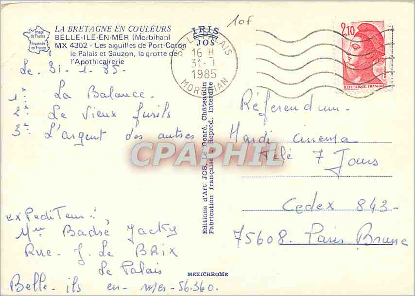 CPM Belle Ile La Bien Nommee  — Rückseite