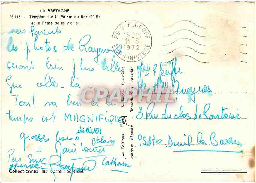 CPM La Bretagne Tempete sur la Pointe du Raz et le Phare de la Vieille  — Rückseite