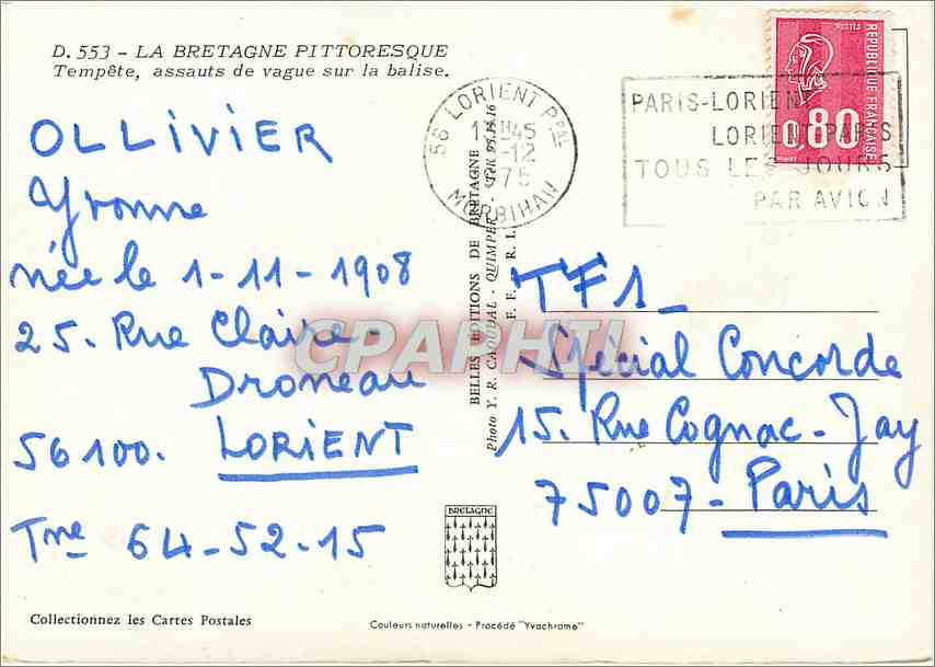 CPM La Bretagne Pittoresque Tempete assauts de vague sur la Balise  — Rückseite