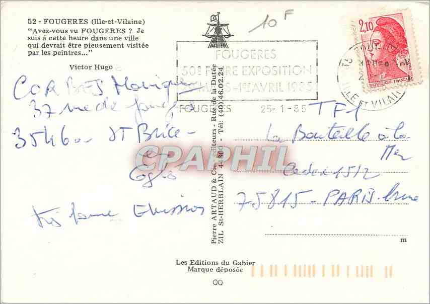 CPM Fougeres Ille et Vilaine Avez vous vu Fougeres  — Rückseite