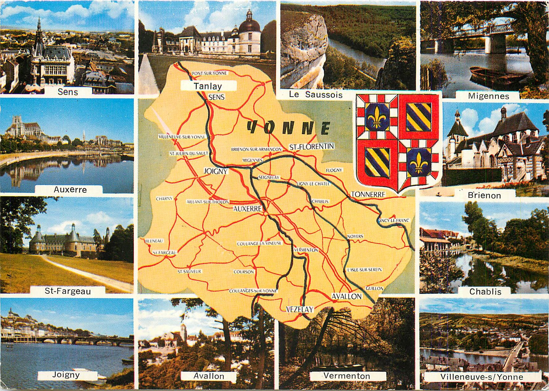 Yonne — Carte postale panoramique avec carte et photos de lieux — éditeur Artaud, Nantes