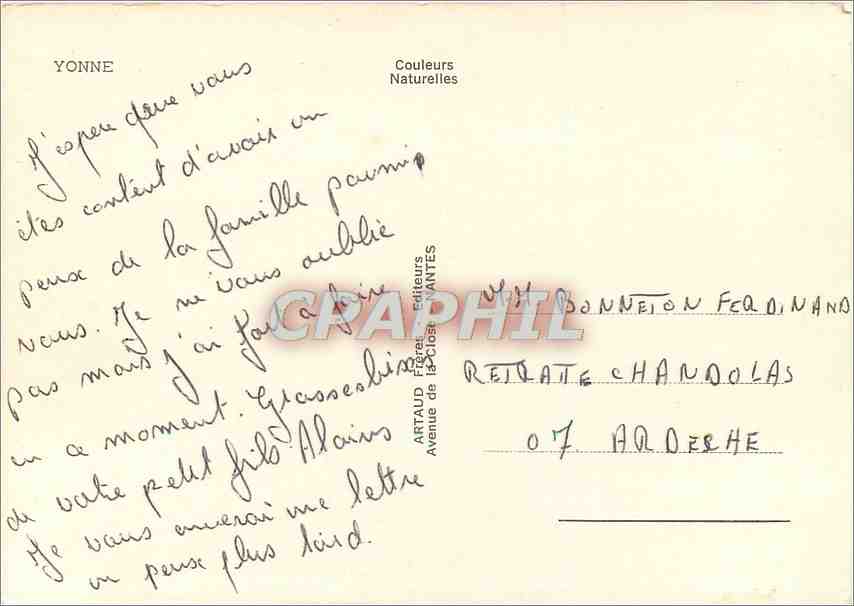 Yonne — Carte postale panoramique avec carte et photos de lieux — éditeur Artaud, Nantes — Rückseite