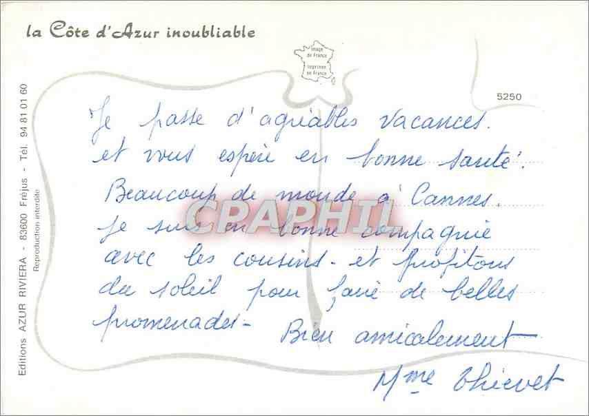 CPM Cote d'Azur Inoubliable Villefranche Nice Monte Carlo Menton St Agnes Gorbio — Rückseite
