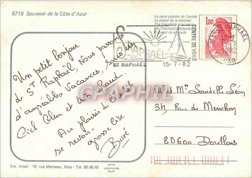 CPM La Cote d'Azur Menton Monte Carlo Cagnes Saint Raphael Eze — Rückseite