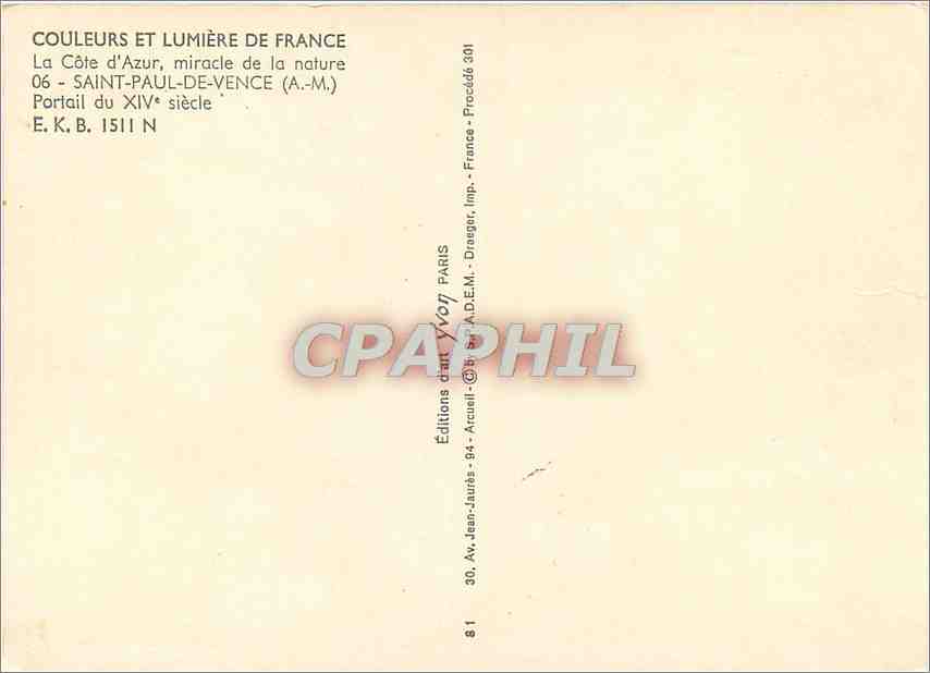 CPM Couleurs et Lumiere de France La Cote d'Azur miracle de la nature Saint Paul de Vence  — Rückseite