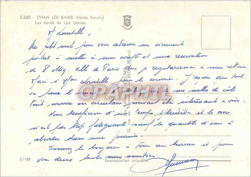 CPM Evian les Bains  — Verso