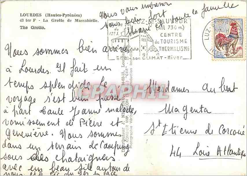 CPM Lourdes Hautes Pyrenees La Grotte de Massabielle  — Verso