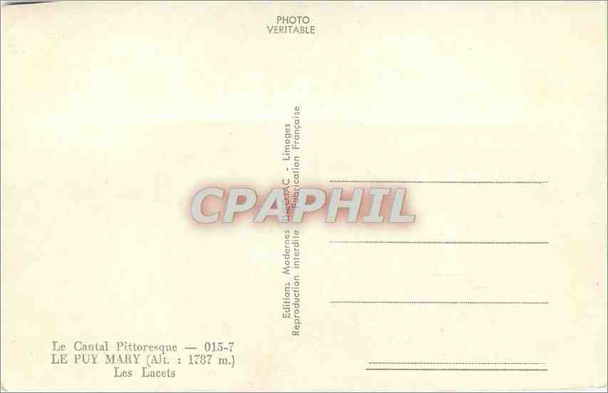 CPM Le Cantal Pittoresque Le Puy Mary Les Lacets  — Verso