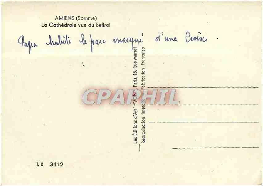 CPM Amiens Somme La Cathedrale vue du Beffroi  — Rückseite