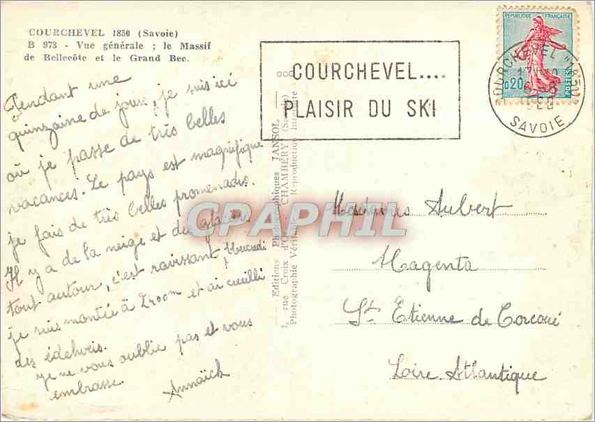 CPM Courchevel Savoie Vue generale le Massif de Bellecote et le Grand Bee  — Rückseite