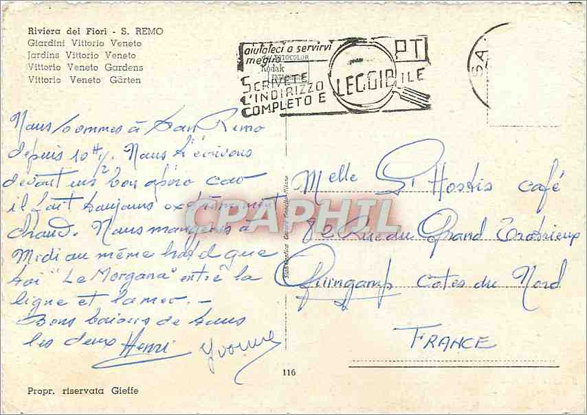 CPM Riviera del Fiori S Remo Jardins Vittorio Veneto  — Rückseite