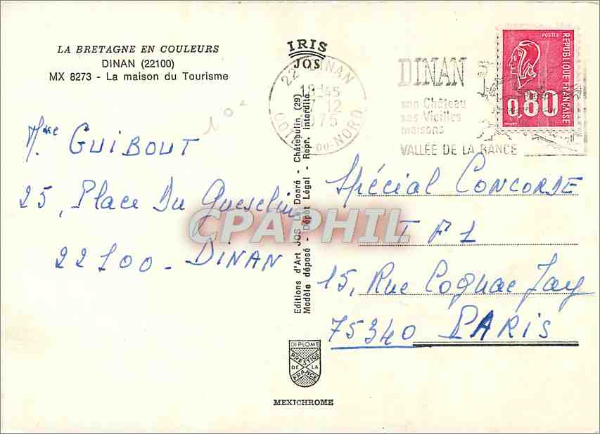 CPM Dinan La Maison du Tourisme  — Rückseite