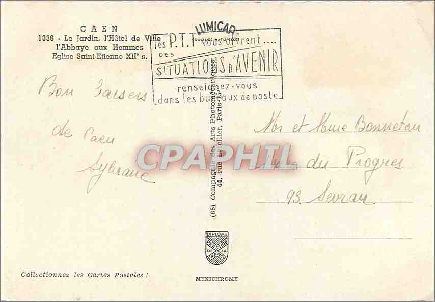 CPM Caen Le Jardin l'Hotel de L'Abbaye aux Hommes Eglise Saint Etienne  — Verso