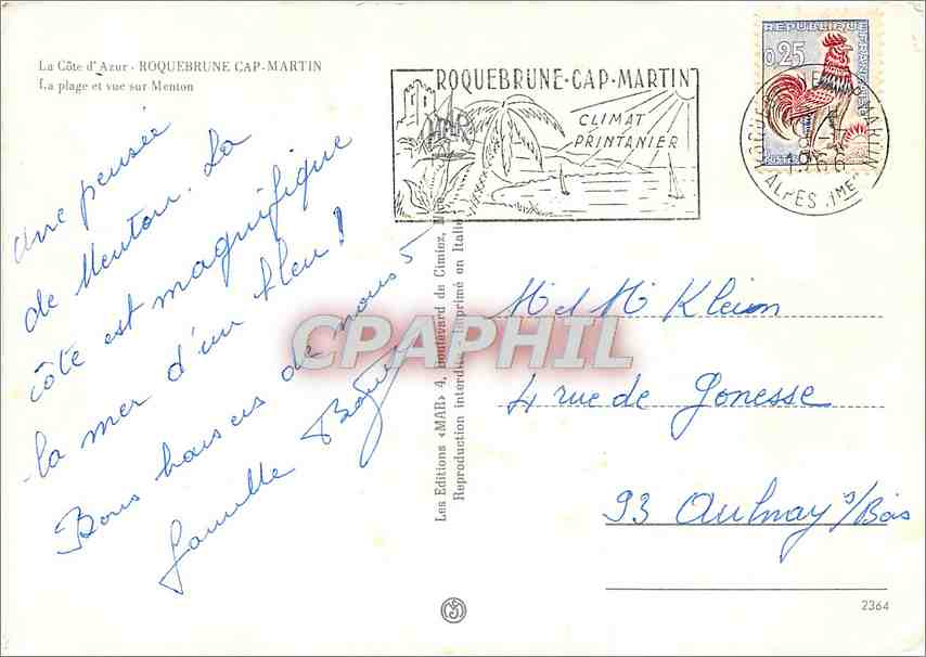 CPM La Cote d'Azur Roquebrune Cap Martin La plage et vue sur Menton  — Back