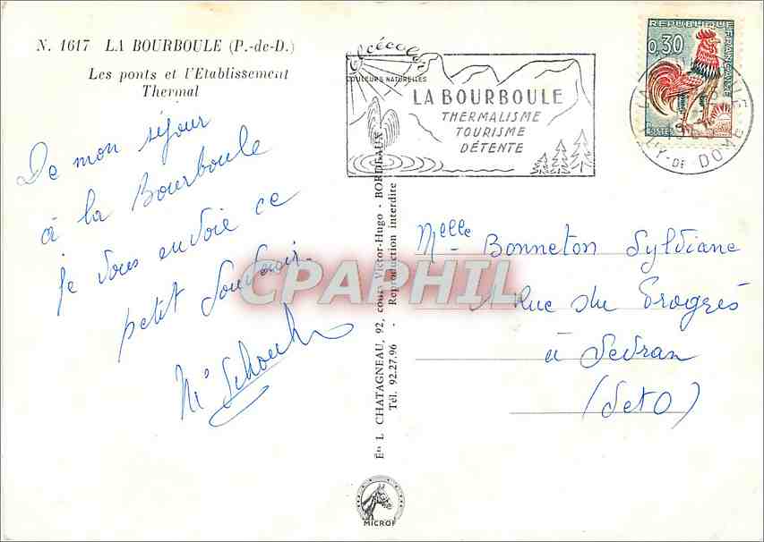 CPM La Bourboule P de D Les ponts et Etablissement Thermal  — Rückseite