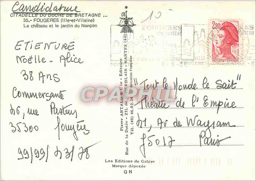 Citadelle du duché de Bretagne — Le château et le jardin du Nançon — Pierre Artaud & Cie, Éditeurs — Verso