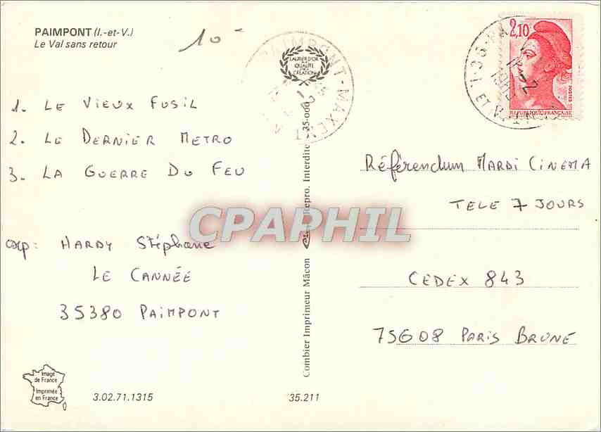 CPM Paimpont L et V Le Val sans retour  — Back