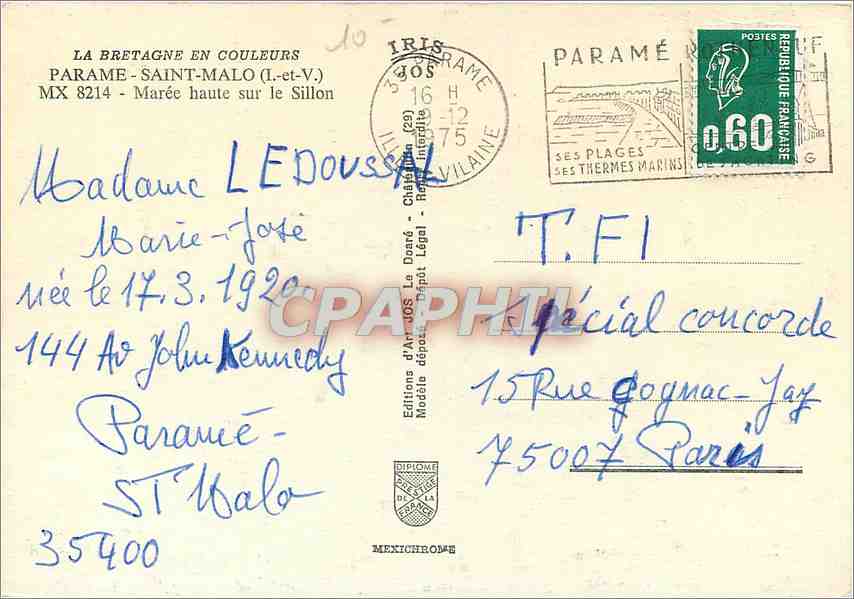 CPM Parame Saint Malo L et V Maree haute sur le Sillon  — Back