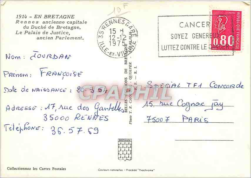 CPM Rennes ancienne capitale du Duche de Bretagne Le Palais de Justice  — Rückseite
