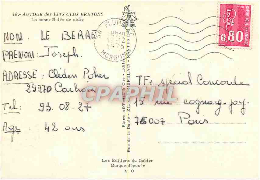 CPM Autour des Lits Clos Bretons Le bonne Bolee de cidre  — Verso