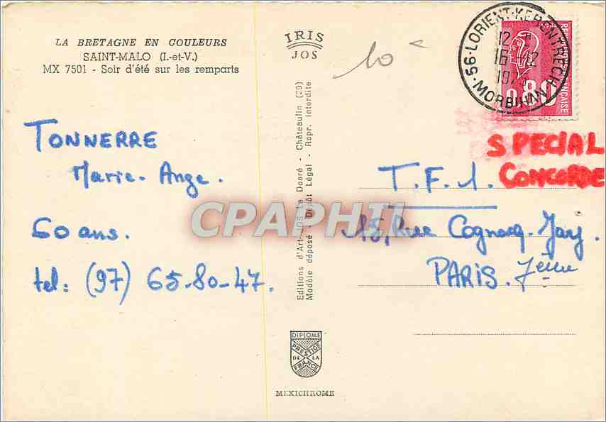 Saint-Malo — Sommerabend an den Mauern — Éditions d'Art Jos (C3) - MX 7501 — Rückseite