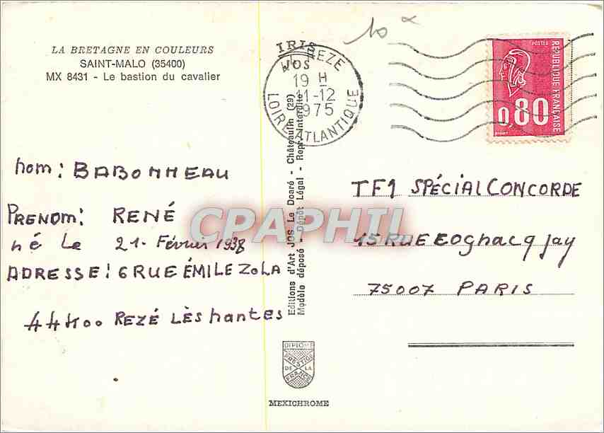 CPM Saint Malo Le Bastion du Cavalier  — Verso