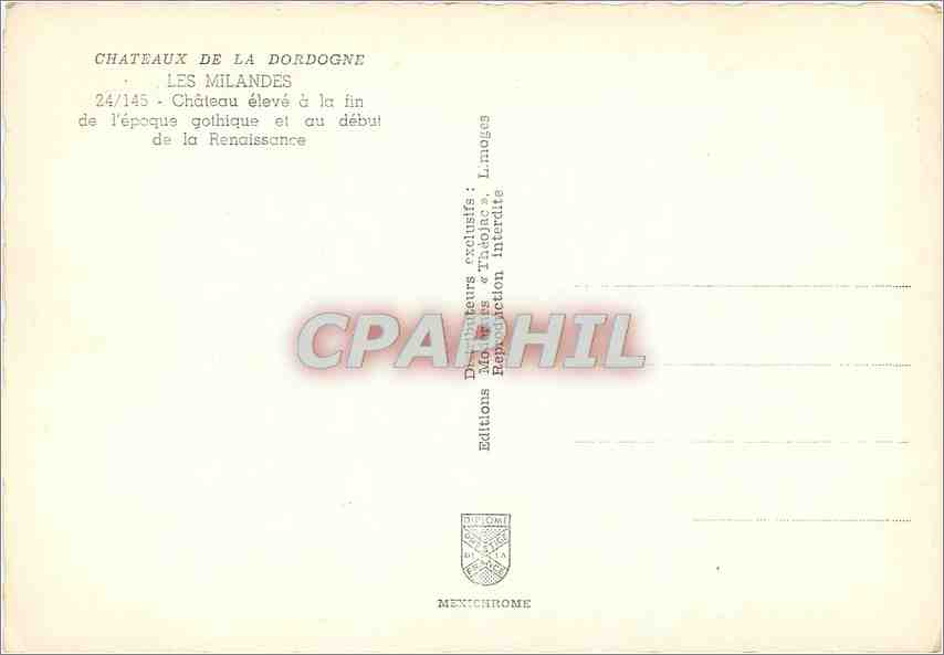 Les Milandes — Château élevé à la fin de l'époque gothique et au début de la Renaissance — Éditions Mexichrome — Verso