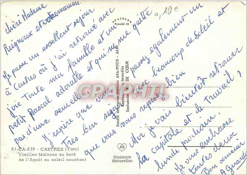 CPM Castres Tarn Vieilles Maisons au bord de l'Agout au soleil couchant  — Rückseite
