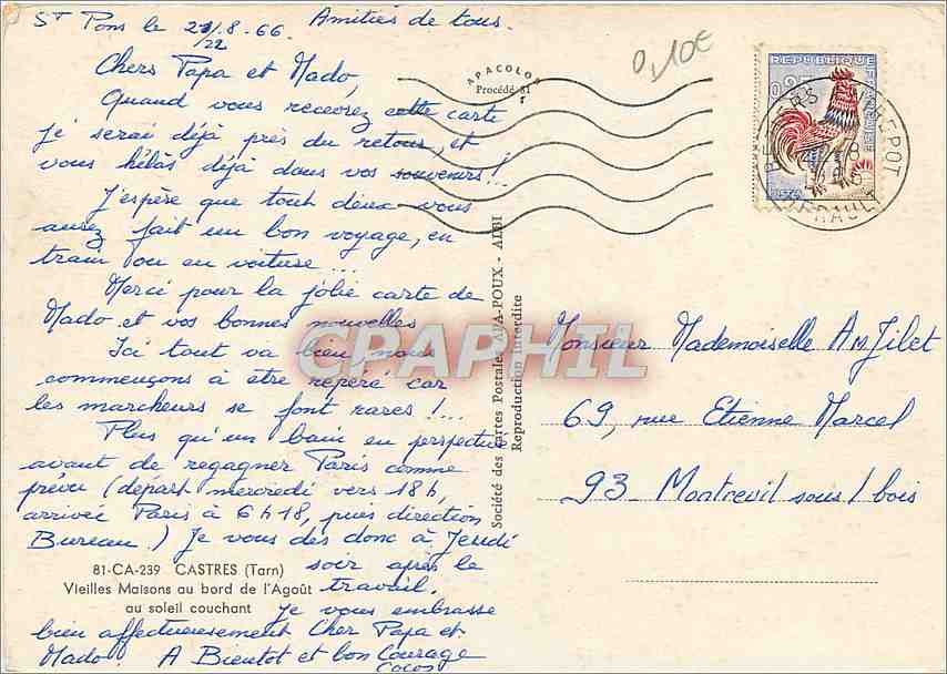 CPM Castres Tarn Vieilles Maisons au bord de l'Agout au soleil couchant  — Rückseite