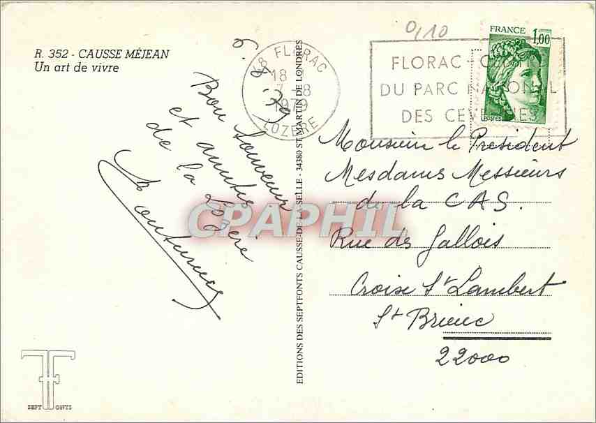 CPM Causse Mejean Un art de vivre  — Back