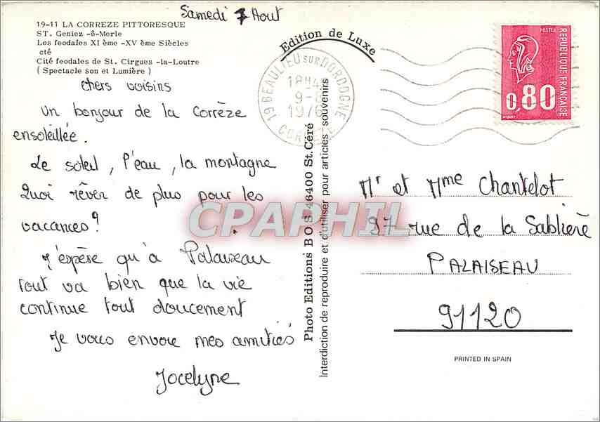 CPM La Correze Pittoresque St Geniez  — Rückseite